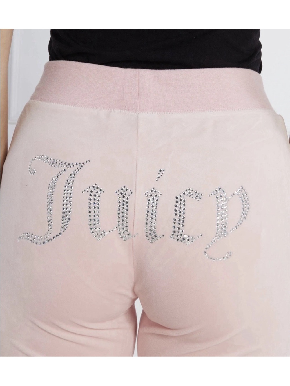 Juicy Rhinestone Logo Velour Pants - Light Pink drawstring size large Y2K